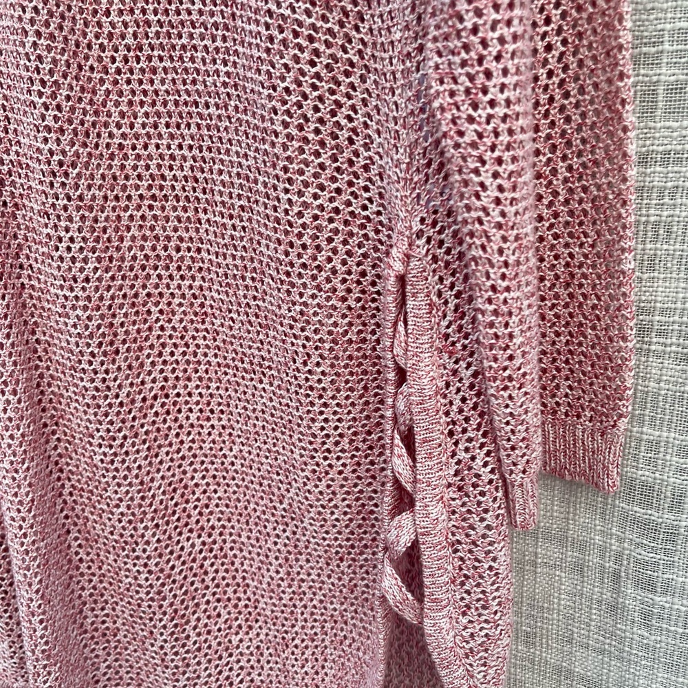 Open weave crocheted top, Nantucket red sweater, bathing suit coverup - Picture 3 of 5